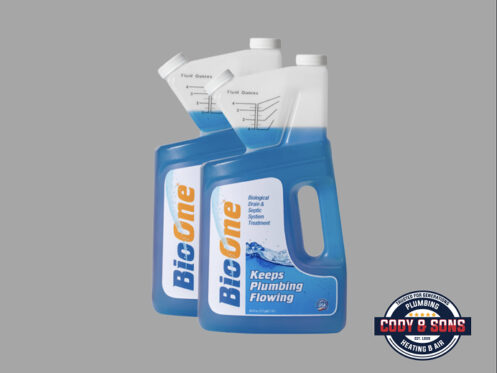 Two bottles of BioOne drain cleaner.